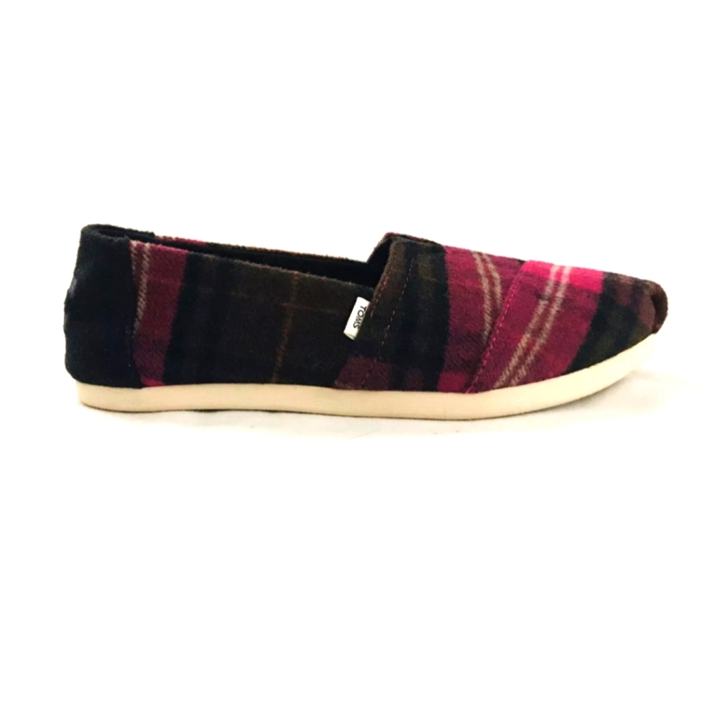TOMS Plaid Pink Shoe Flat Slip On’s Women’s Sz 6 NWT